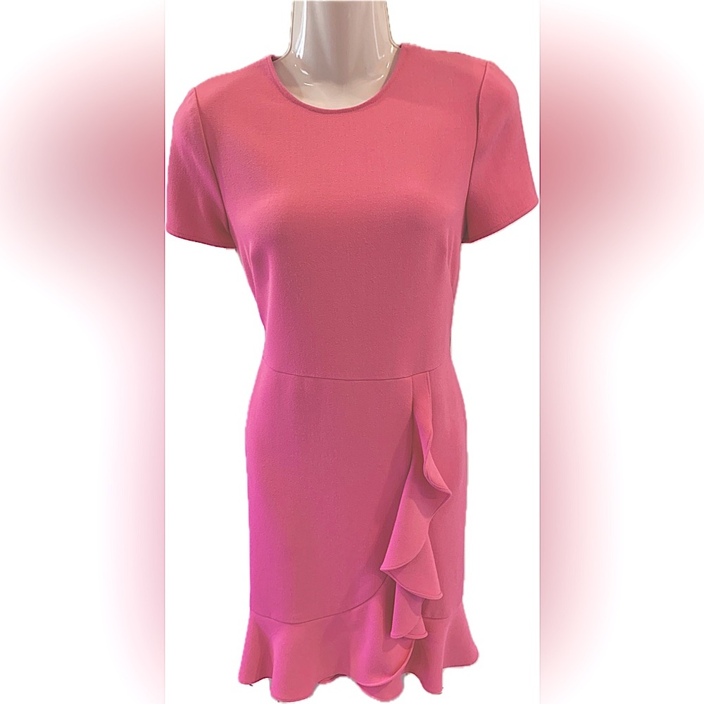 Shoshanna Pink Dress Cascading Ruffle Designer Boutique Career Spring Summer 4 S - Picture 3 of 6